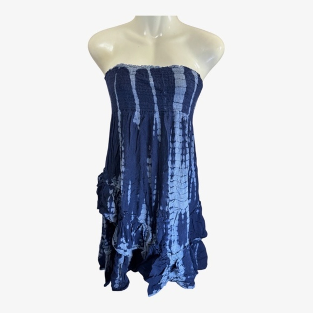Raviva Dress Womens Size Small Blue Tie Dye Strapless Beach Vacation Cruise